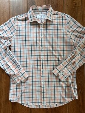 Mizzen+Main Plaid Performance Dress Shirt Blue/Orange - men’s large (trim)